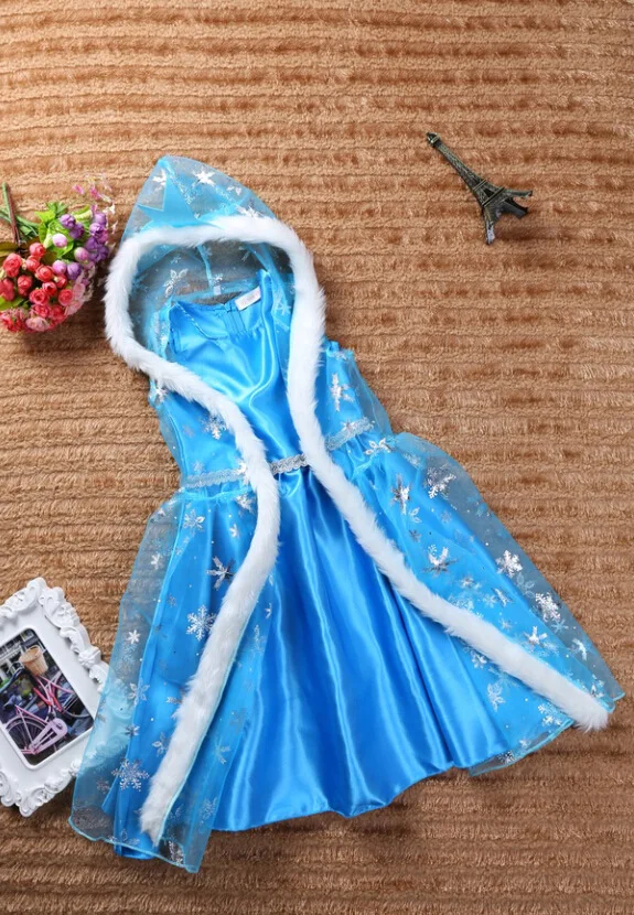 Princess Dress Deguisement Elsa Winter (dress+cape+sleeve) Lace Anna Cosplay Costume robe reine des neiges 2-7Year | Детская одежда и