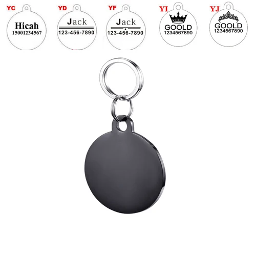 ROUND BLACK Бирки из нержавеющей стали для собак, щенков, домашних животных, Id метки, ошейник для собак, аксессуары, индивидуальные идентификационные бирки для домашних животных, персонализированная гравировка - Цвет: ROUND BLACK