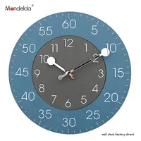 Mandelda DIY 12" Modern Attractive Design Silent Blue Wall Clock Accurate Luxury Living Room Large Wooden Wall Clock UK Style