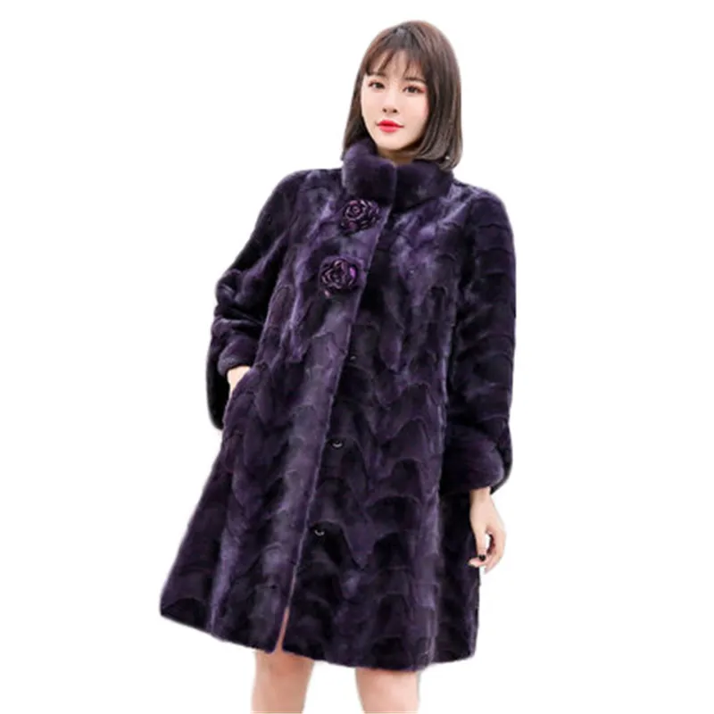 Grape purple Новинка, зимняя норковая шуба, шуба, замшевое Женское пальто, длинный воротник, большой размер, женское Норковое шуба 565 - Color: Grape purple