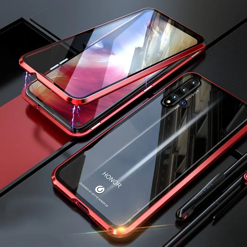 Передний+ задний стеклянный чехол для huawei Honor 20 Pro 9X Pro, Магнитный чехол для Honor 20 9X, чехол на весь корпус, противоударный чехол - Цвет: Red
