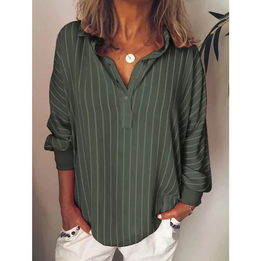 Женская рубашка в полоску Jocoo Jolee Свободный пуловер с длинными рукавами и v