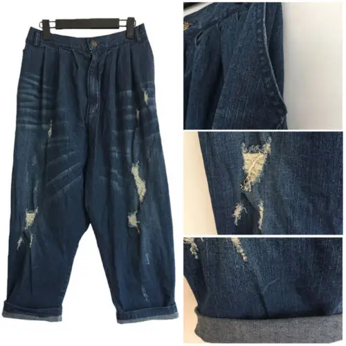 

Women Drop Crotch Denim Trousers Pants Baggy Washed Jeans Harem Hippy Distressed Ripped New Spring Fashion Femme 900-033