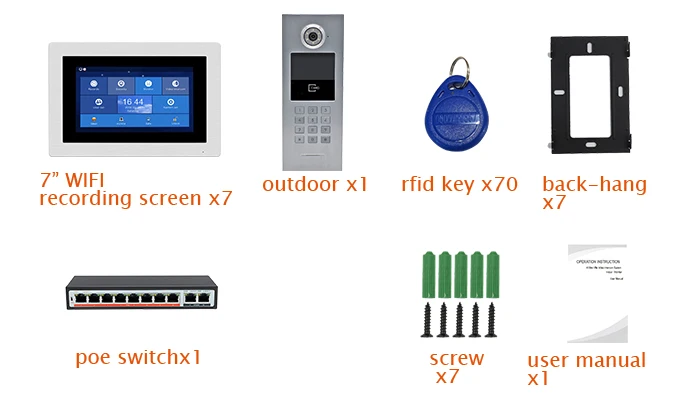 7 квартиры POE 720P IP Wifi " сенсорный экран запись видео домофон дверной телефон код клавиатуры RFID наружная камера