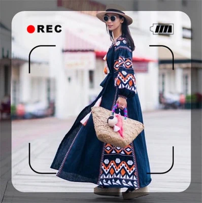 Женское длинное платье в этническом стиле модельное Хлопковое макси с вышивкой и