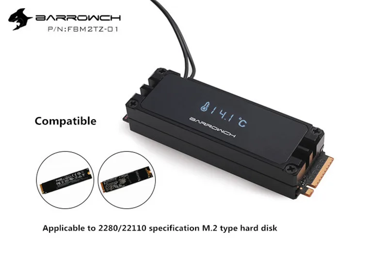 Barrowch M.2 радиатор SSD комплект охлаждения+ цифровой OLED термометр дисплей алюминий для 2280 22110 PCIE SATA M.2 твердотельный накопитель