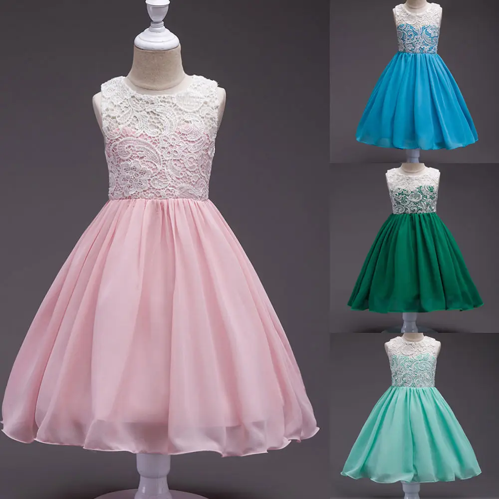 Летнее Детское кружевное шифоновое свадебное платье принцессы для девочек