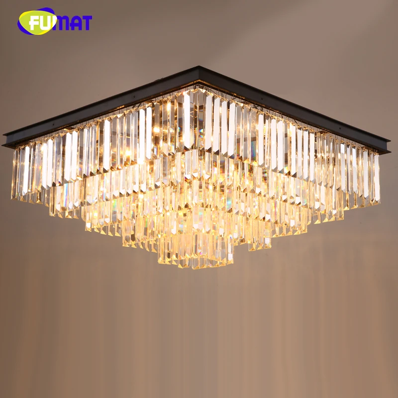 

FUMAT American Crystal Ceiling Lamp For Living Room Luxury Rectangle Modern Brief K9 Crystal Lustre Led Ceiling Lights