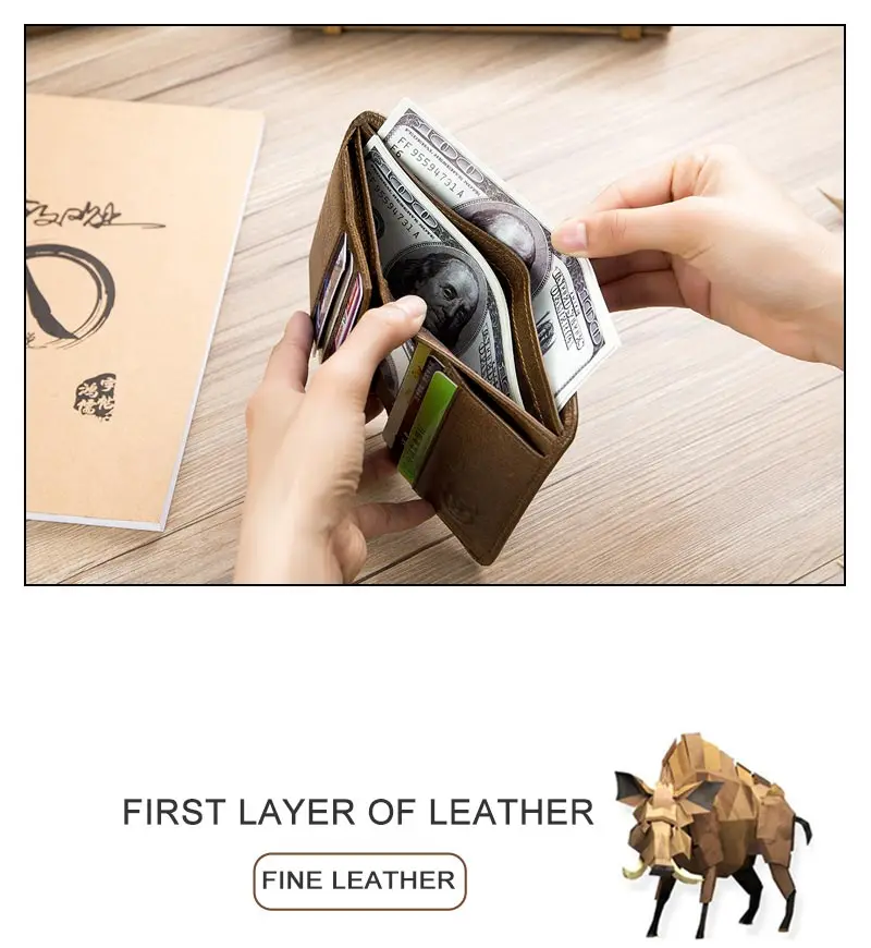 Bullcaptain RFID Натуральная воловья кожа, мужские короткие кошельки, Ретро стиль, держатель для карт, на молнии, карман для монет, кошелек, сумка для денег