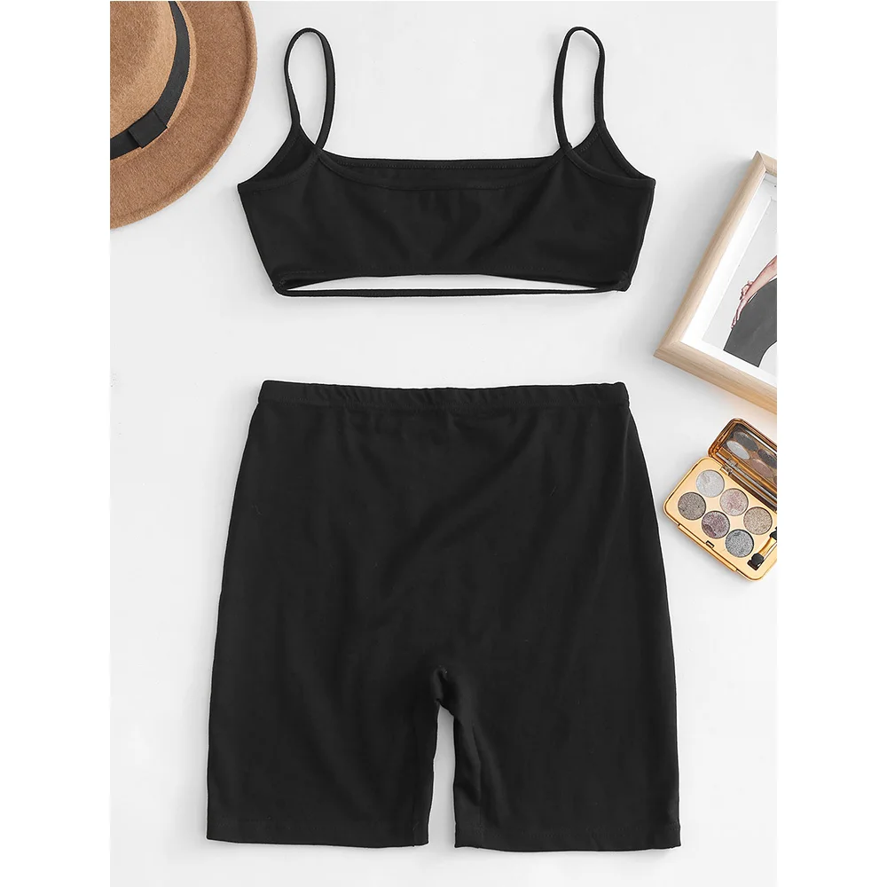 Женский топ и шорты ZAFUL комплект с топом на бретельках без рукавов эластичной