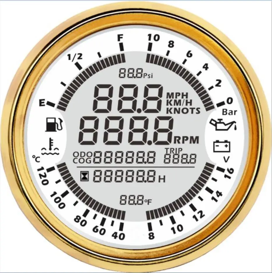 Новейшие мульти-измерительные приборы цифровые спидометры GPS 0-10Bar машинное масло манометры 8-16 в вольтметр Tach 85 мм Температура воды измерители - Цвет: white gold