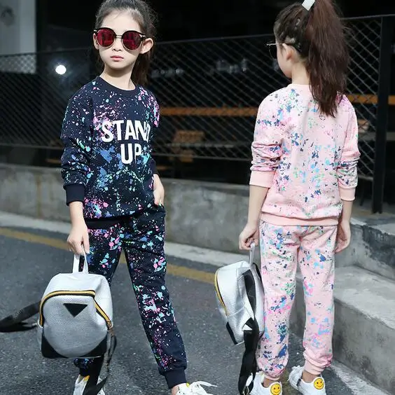 Children Clothes Set Girls 2019 Spring New Suits Big Kids Long-Sleeved Sport Suit Jackets+Pants Girl Clothing Sets 6-15T DF100 | Мать и