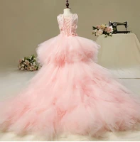 glizt long trailing flower girls dresses for wedding pink tutu floral kids pageant dress first communion dress party prom dress