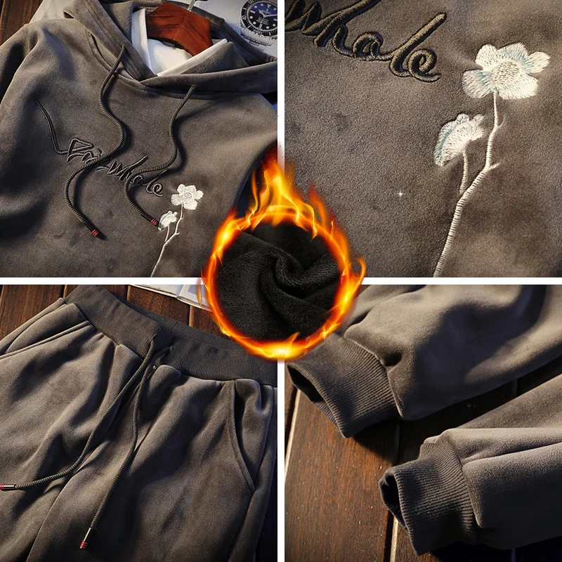 Костюм спортивный мужской зимний из 2 предметов Свитшот и штаны худи с цветочной