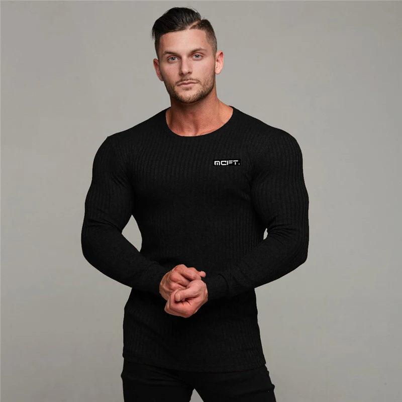 Muscleguys модный осенний повседневный мужской свитер с круглым вырезом в полоску