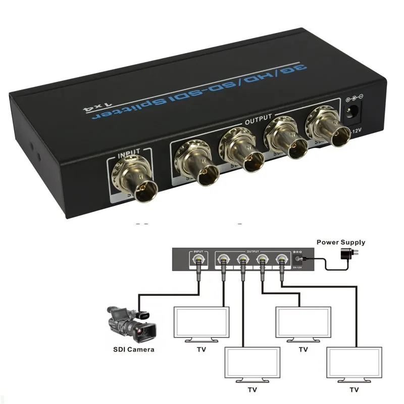 4 Port 1x4 SDI Splitter 3G HD SD Distribution Amplifier Video 1080P Repeater |