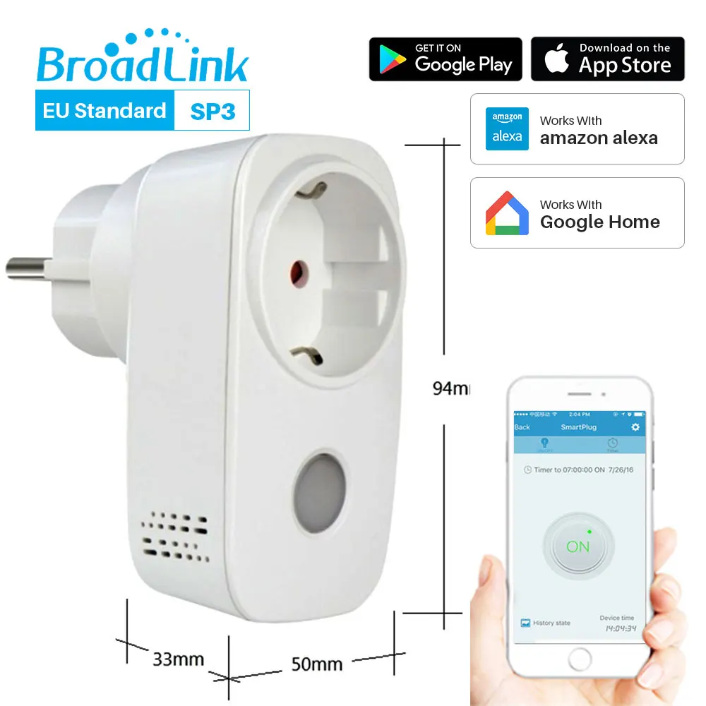 Смарт розетка Broadlink SP3/SP3S стандарт ЕС Wi Fi 16 А таймер измеритель мощности