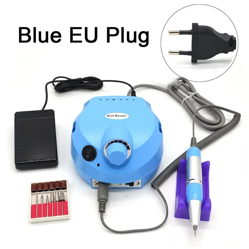 Blue EU 220V SET2 110/220V 35000 об/мин Pro Электрический Фрезер для ногтей, фрезер инструмент бит, маникюр, машинка для маникюра, Kit Pro салон дома ногтей комплект инструментов для маникюра красный Фрезер для ногтей, сверлильный - Цвет: Blue EU 220V SET2