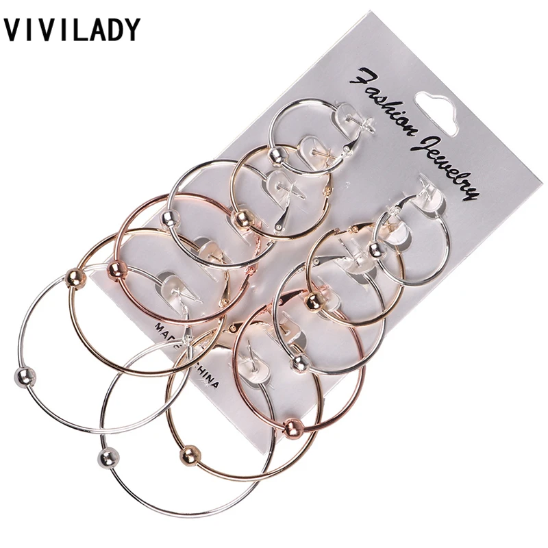 VIVILADY 6 Pairs/set Hoop Earrings Women Evening Party Gold Silver Color Lead Cadmium Free Summer Jewelry Newest Birthday Gifts | Украшения