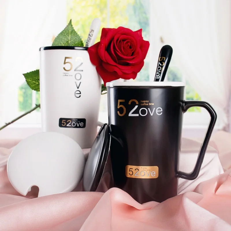ULKNN Novelty Creative Ceramic Mugs Coffee Milk Cup With Lid Spoon Gift Box Lover Couples Birthday Nice Gifts Drinkwar | Дом и сад