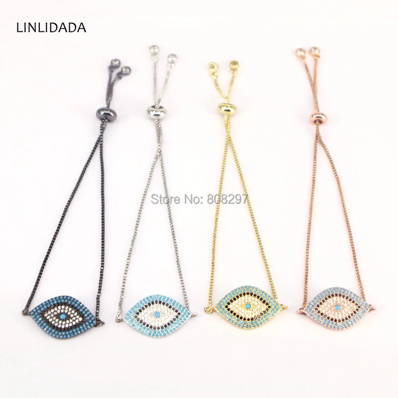 10Pcs High Quality Micro Pave Cubic Zirconia Eye Shape Charm Connector Bracelets