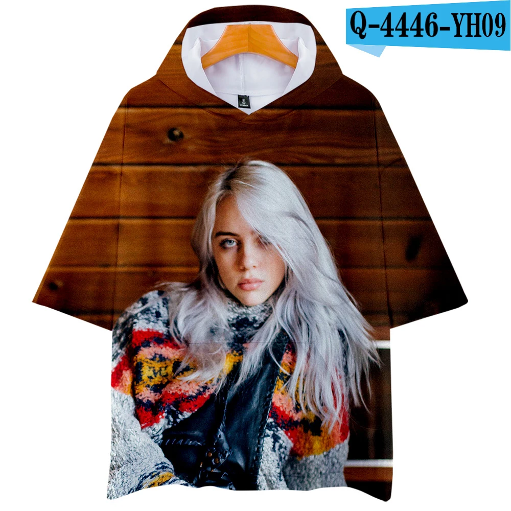 Billie Eilish 3D футболки с капюшоном, женские/мужские модные летние футболки с коротким рукавом,, Повседневная Уличная футболка - Цвет: 3D