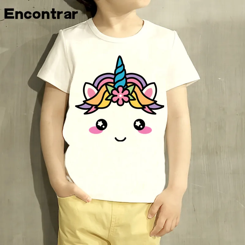Kawaii/футболка с рисунком единорога для маленьких мальчиков и девочек Детские