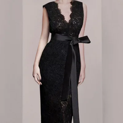 Женское вечернее платье с цветочным кружевом облегающее миди без рукавов поясом