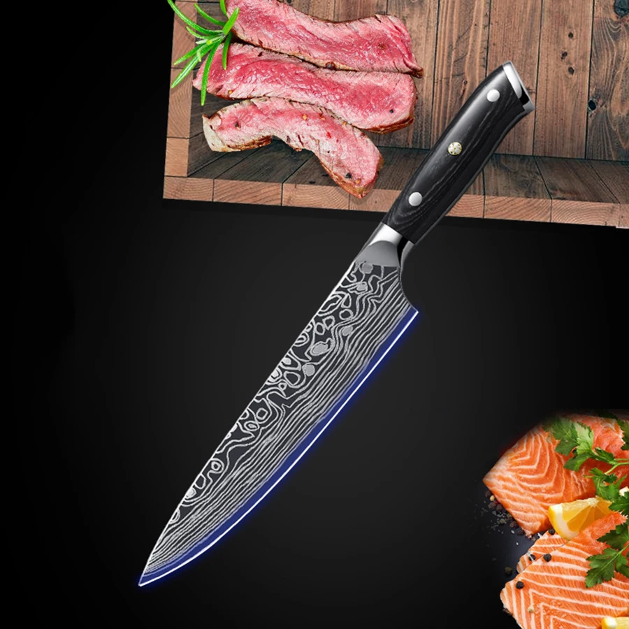 Semai 8 дюймов Кухонные ножи нож для нарезки мяса и овощей имитация Дамасского узора