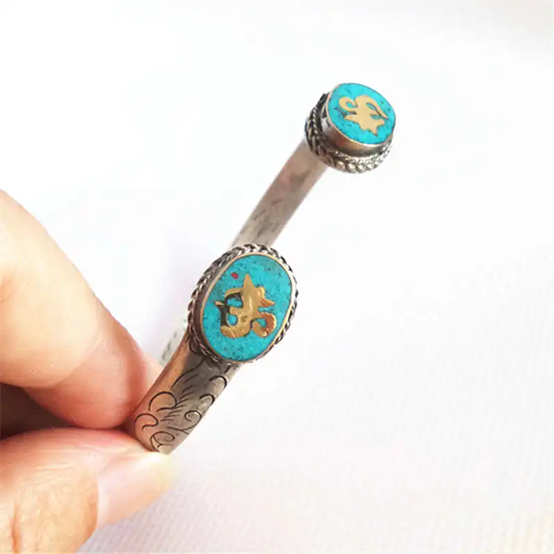 Женский Тибетский браслет амулет OM белый металлический Резной Открытый Браслет