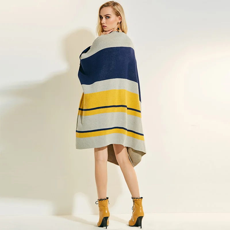 woman spring Sweater Knitting cardigan coat loose jumper fashion outwear Striped knitted warm Autumn casual cape sweater |