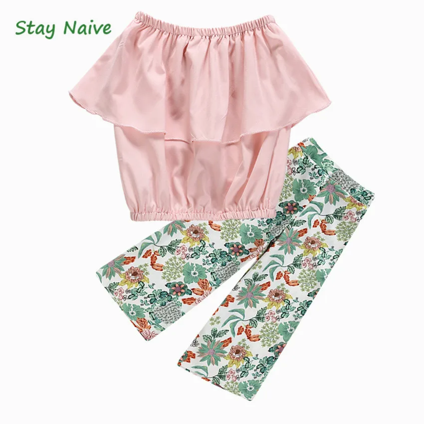 Детский летний костюм для девочек Stay Naive новинка розовый топ труба + брюки с