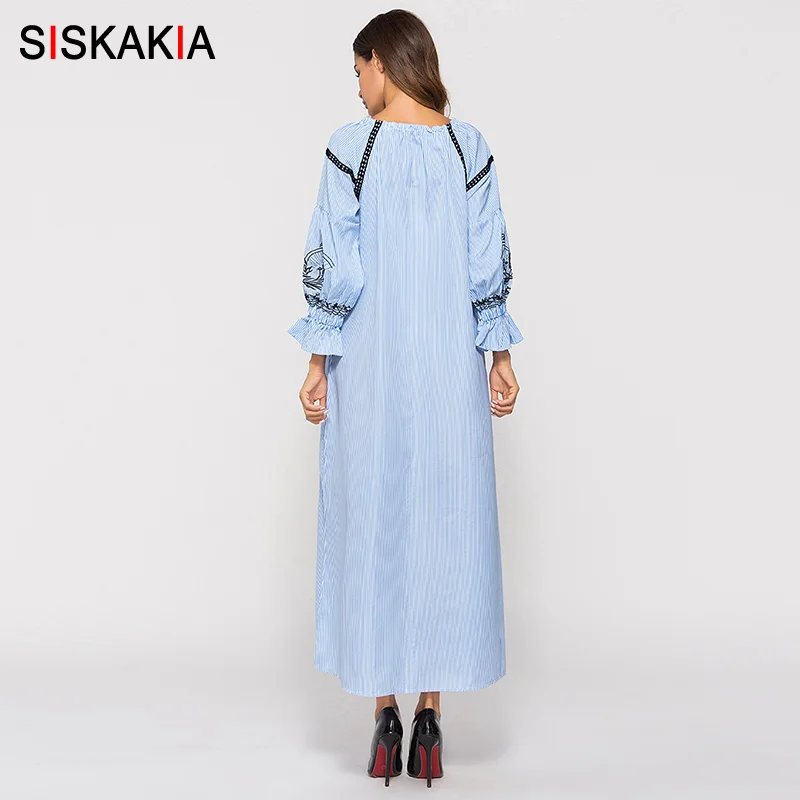 Женское платье в полоску Siskakia длинное винтажное с цветочной вышивкой