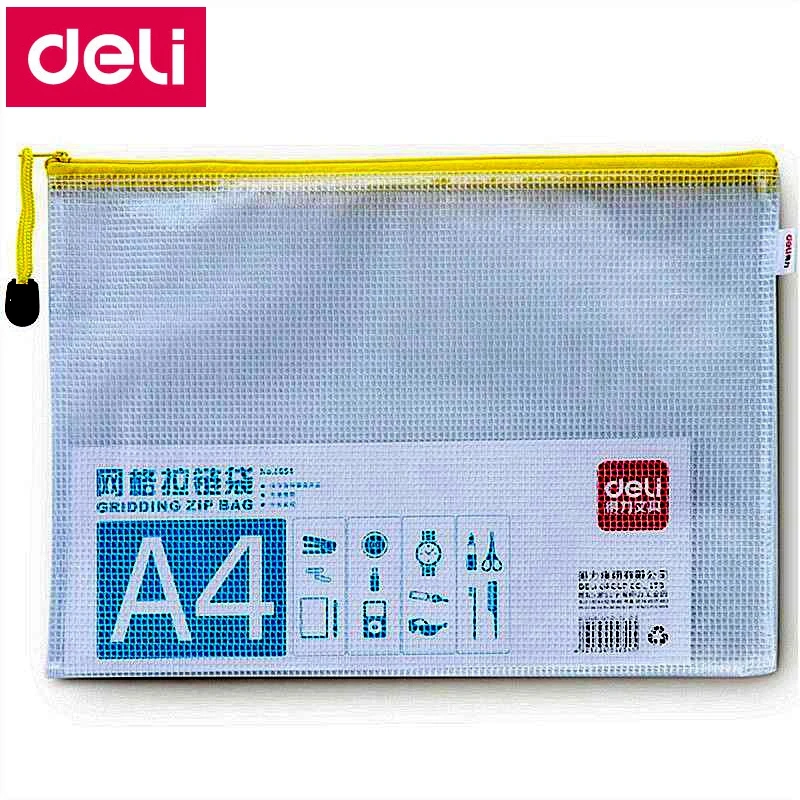 10PCS/LOT Deli 5654 A4 Gridding zip bag 240x330mm File pocket folder documents mixed color wholesale | Канцтовары для офиса и