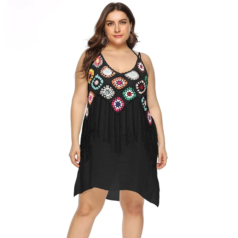 Новинка 2019 Пляжное Платье накидка размера плюс с кисточками туника парео