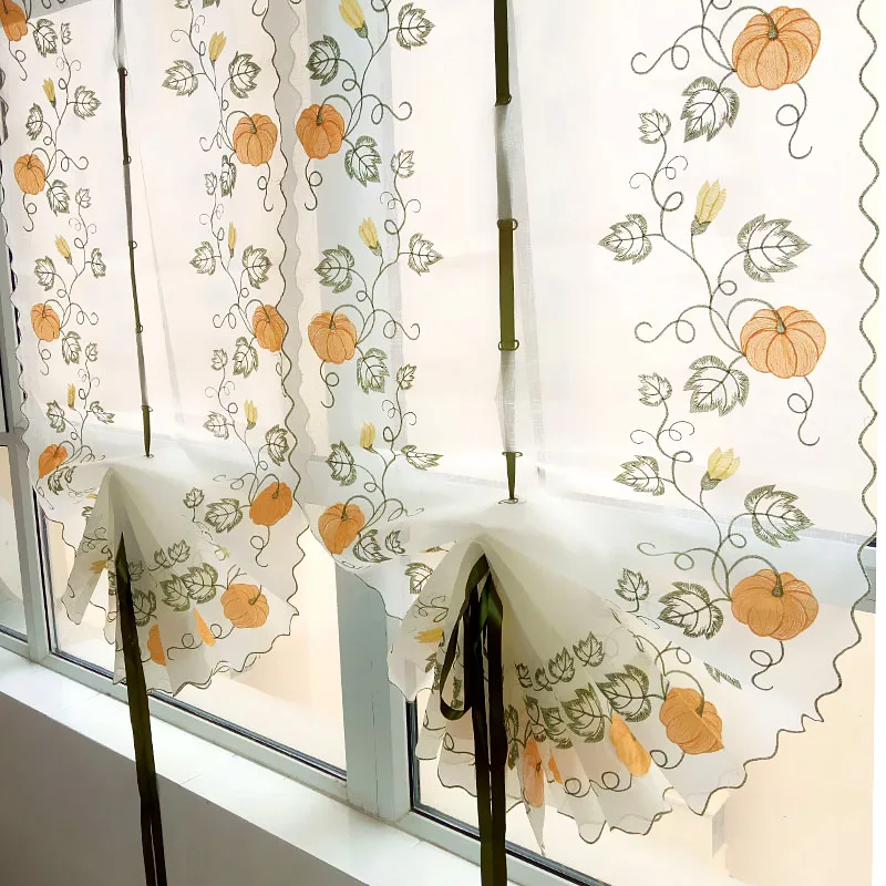 Занавески для кухни с вышивкой в виде тыкв 100% хлопок льняные занавески гостиной