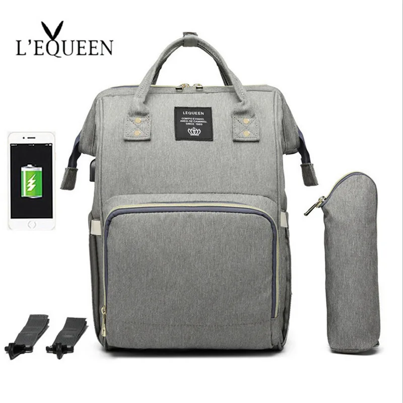 USB grey LEQUEEN Baby Care пеленка сумка мама папа большой емкости путешествия рюкзак для мам Материнство влажная Сумка водонепроницаемая Детская сумка для беременных - Цвет: USB grey