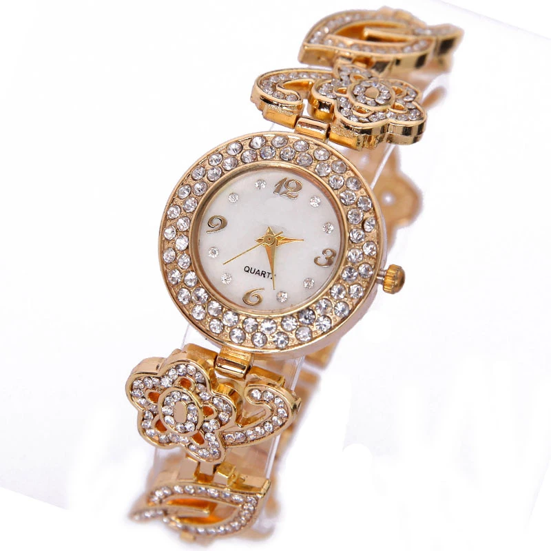 Женские кварцевые часы Gnova золотистые наручные с большими звездами и листьями из