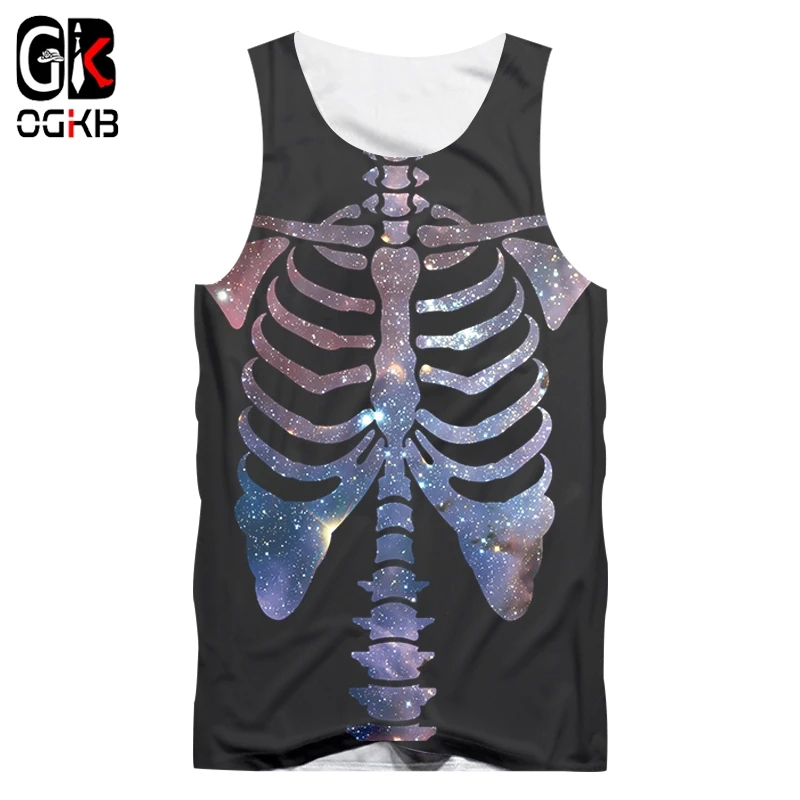 

OGKB мужской креативный Блестящий рисунок танл Топ 3D принт звездное небо Скелет тренд хип-хоп Мужская без рукавов Свободный 5XL