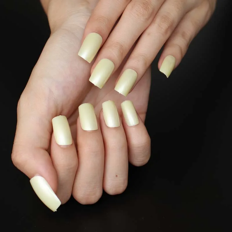 24pcs Hot sell fashion Long section Square head candy false nails decoration Pearl yellow M197 | Красота и здоровье
