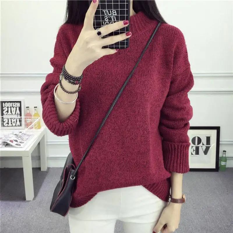 Winter Warm Thickening Pullover Knit Sweater Women's 2018 Fashion Korean Version Of The Line Casual Loose High Stretch | Женская