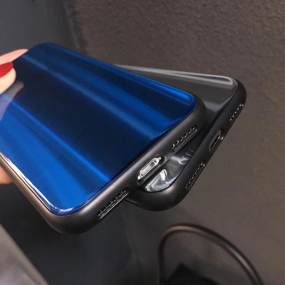 Luxury Glass Case For iPhone X Ultra Thin Hardness Tempered 6 7 8 plus aurora case Shockproof Cover Cases |