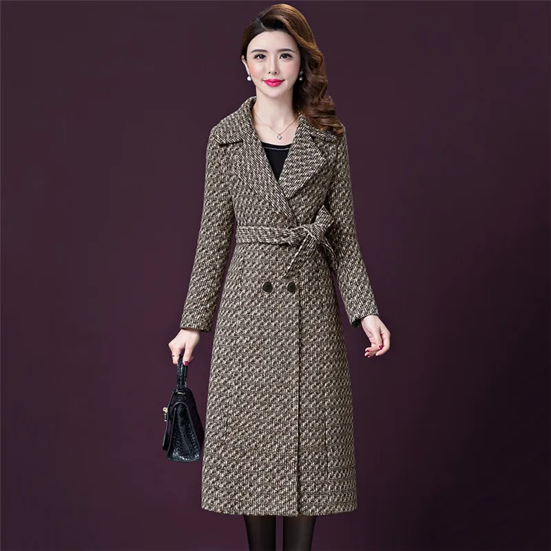 Женское двубортное пальто длинное большого размера FC57 Осень зима 2019|Женские