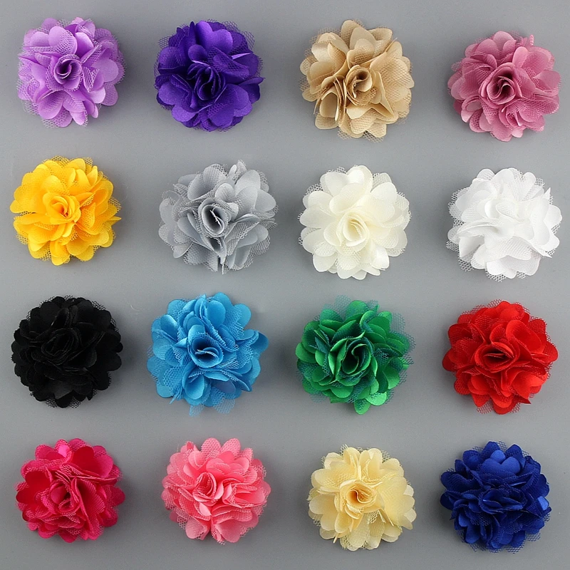 

New Fashion Flower Satin Mesh Tulle Puff Flower Lace fabric flower Christmas Headband wholesale 50PCS