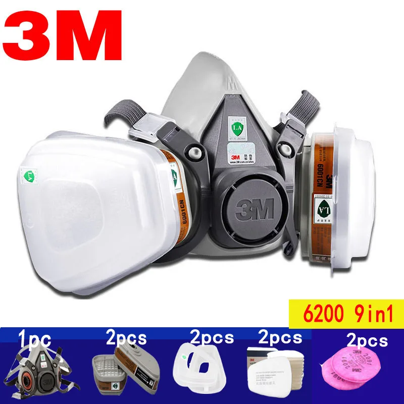 

3M 6200 Gas Mask Paint Spraying Safety Work Half Face Respirator Industry Dust Mask With Filter