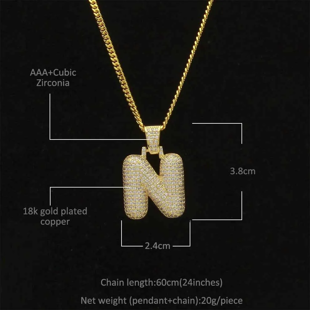 Хип-хоп Кубинский Цепочка A-Z с именем под заказ Bling CZ ожерелье надписью Charm для