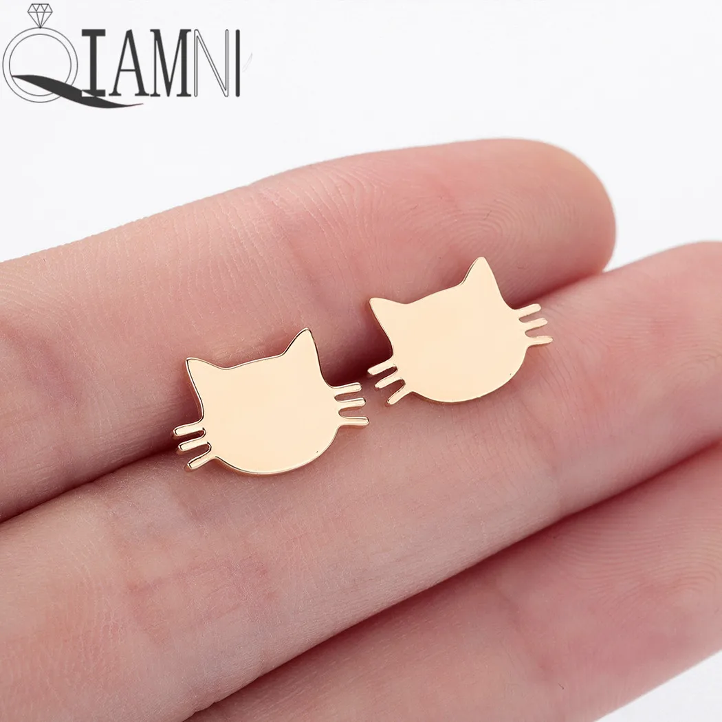 

QIAMNI Stainless Steel Cute Cat Stud Earring Birthday Gift for Women Kid Pet Kitten Animal Earring Jewelry Pendientes Brincos