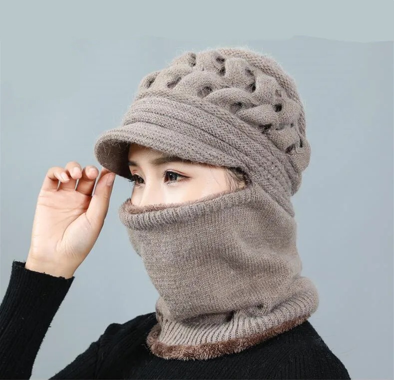 Зимние шапки Skullies Beanies шапка зимние для женщин шерстяной шарф Балаклава маска Gorras