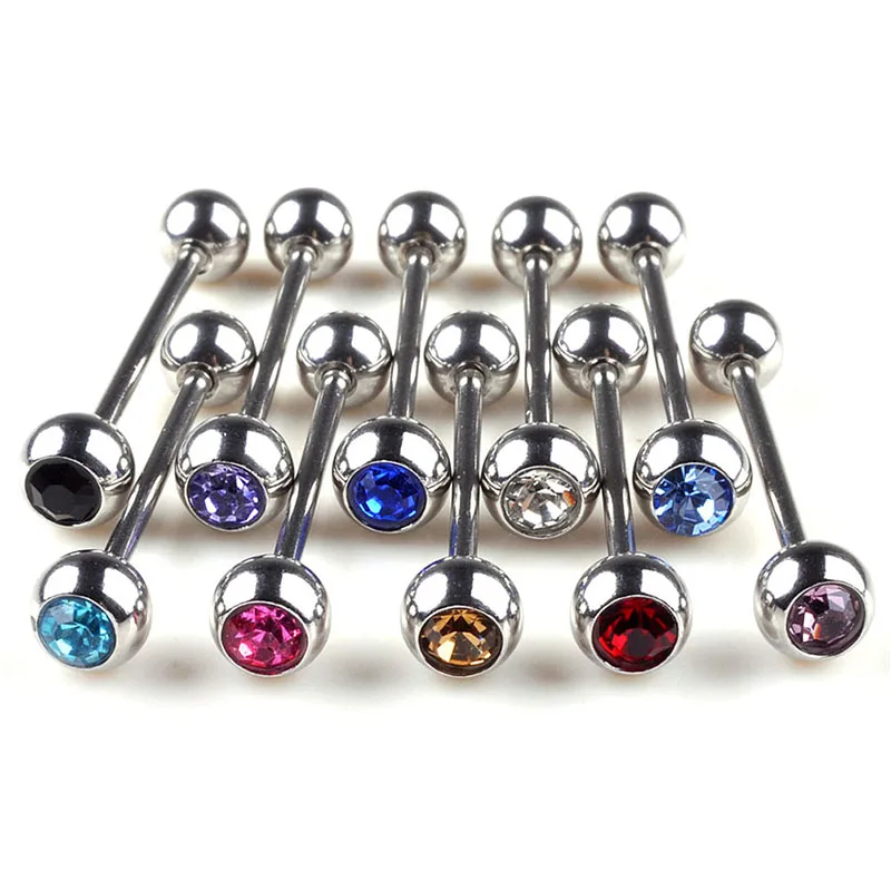 

10Pcs Crystal Piercing Bar Stainless Steel Earrings Nipple Tongue Lip Navel Belly Button Rings Body Jewelry Mixed Colors