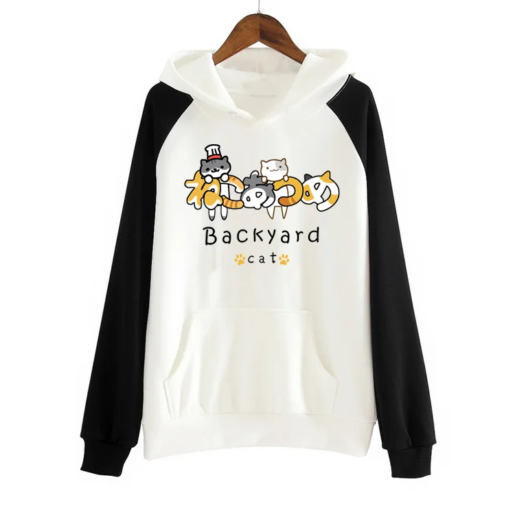 Новые Аниме Neko Atsume толстовки с капюшоном милым котом на заднем дворе мужские